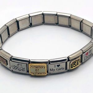 Italian Stainless Steel Silver-tone Charm Bracelet Stretch